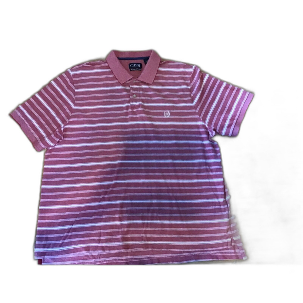 Chaps Red White Stripe Polo Golf Shirt Size XXL Natural Stretch 100% Cotton